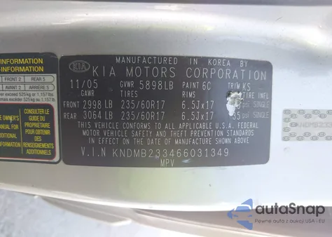 2006 Kia Sedona Ex/Lx from USA, damaged, VIN KNDMB233466031349